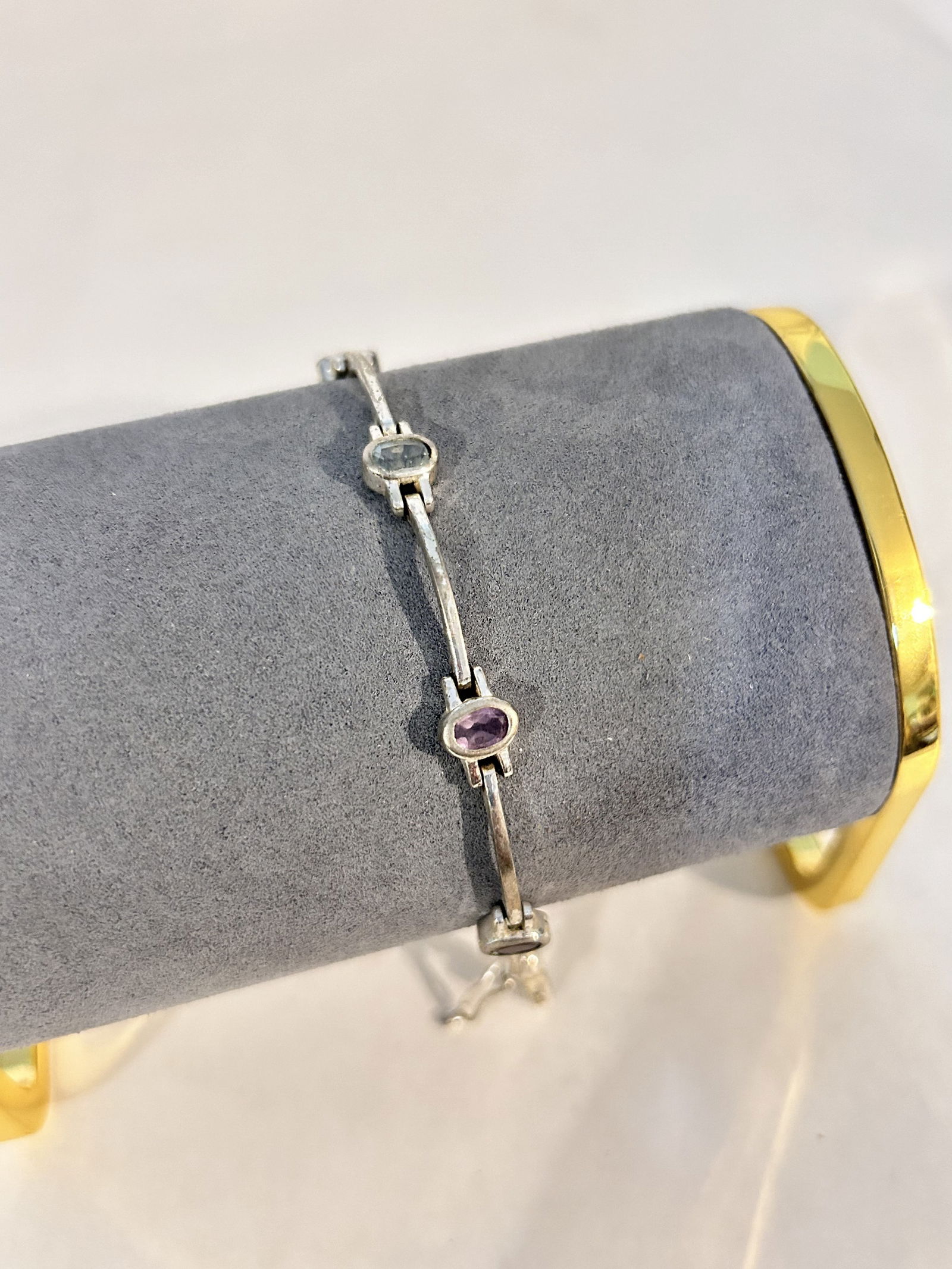 Vintage Sterling Silver multi gemstone Bracelet 7" (1 of 3)