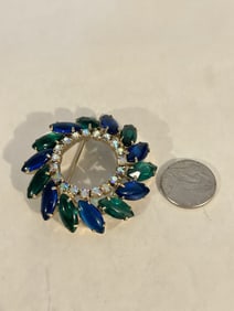 Vintage green rhinestone floral Brooch