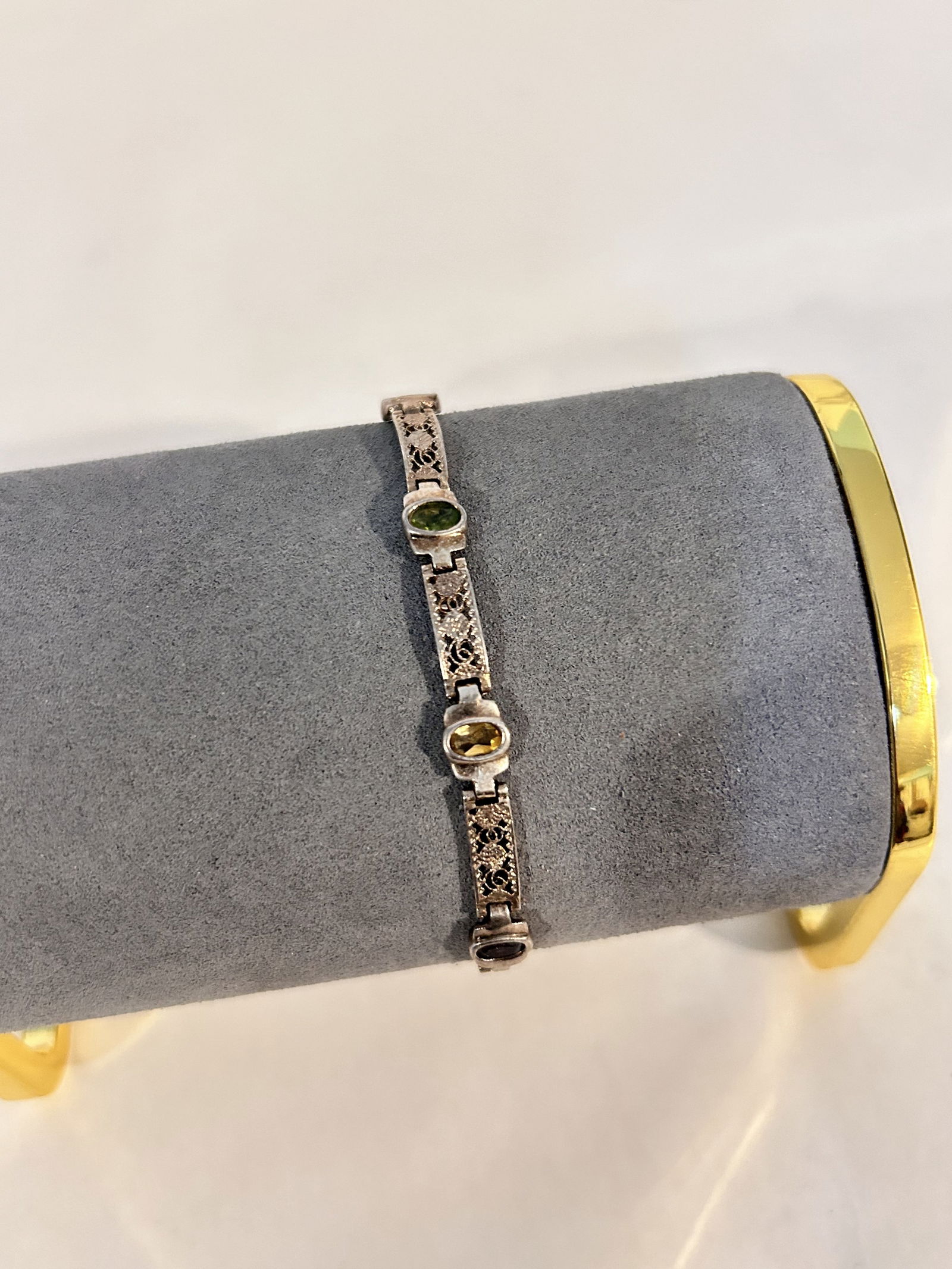 Vintage Sterling Silver multi gemstone filigree Bracelet 7" (1 of 5)