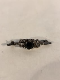 Vintage Sterling Silver marcasite tourmaline Brooch