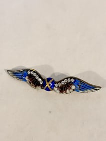 Vintage 2 ½?? Long Crystal Enamel Sterling Silver Aviation? Wings Pin Brooch