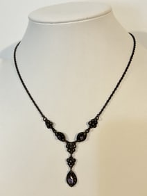 Vintage Sterling Silver marcasite Amethyst Necklace 16"