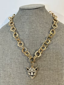 Vintage Gold tone CAT Necklace pendant 21"