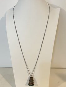 Vintage Sterling Silver Turquoise pendant Necklace 30"