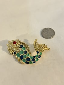 Vintage green enamel fish Brooch