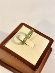 Vintage Sterling Silver green enamel Ring sz 6