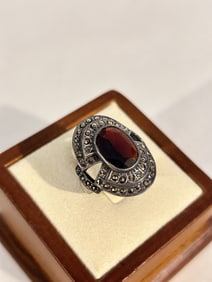 Vintage Sterling Silver Amethyst marcasite Ring sz 5.5