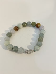 Vintage green gem stone beaded Bracelet 6"