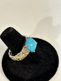 Vintage Sterling Silver Turquoise AK Ring sz 8