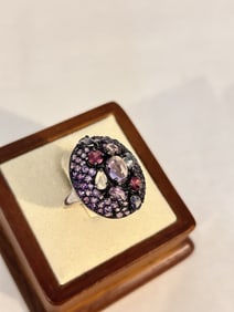 Vintage Sterling Silver multi gem stone Ring sz 8