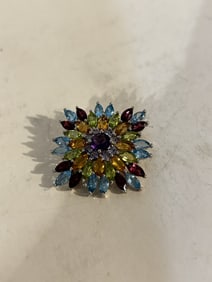 Vintage Sterling Silver multi gemstone brooch Pendant