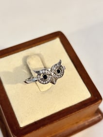 Vintage Sterling Silver owl Ring sz 10