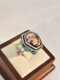 Barse Studio Sterling Silver Turquoise 925 Copper ring sz 8