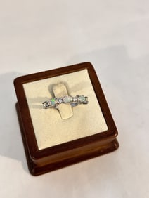 Navajo 5 Stone pink Opal Sterling Silver Ring sz 8