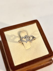 Vintage Sterling Silver double heart modernist Ring sz 7