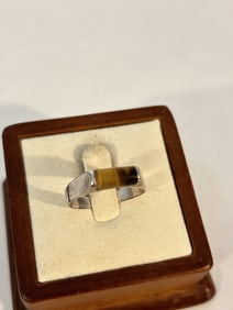 Vintage Sterling Silver mexico tigers eye Ring sz 9