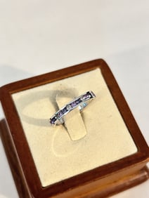 Vintage Sterling Silver multi gem stone Ring sz 7