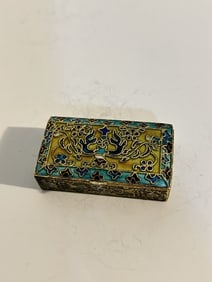 Cloisonne Enamel Miniature Floral Pill Snuff Trinket Box 2" x 1 1/8"