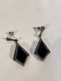Vintage Sterling Silver marcasite onyx earrings