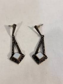 Vintage Sterling Silver marcasite mother of pearl earrings