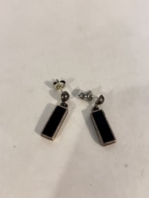 Vintage Sterling Silver onyx post dangle earrings