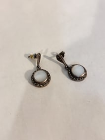 Vintage Sterling Silver marcasite mother of pearl earrings