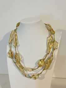 Monies -Gerda Lynggaard Gold flakes In Acrylic Necklace signed 42"