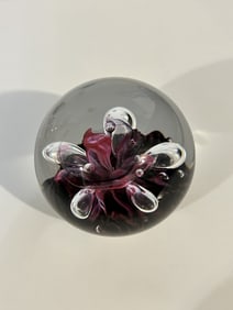 Vintage Selkirk Glass Paperweight Handmade in Scotland Flower