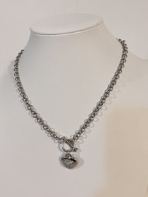 Vintage Sterling Silver heart pendant chain Necklace 17"