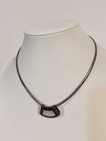 Vintage Sterling Silver mother of pearl pendant marcasite Necklace 14"
