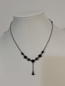 Vintage Sterling Silver marcasite Amethyst Necklace 16"