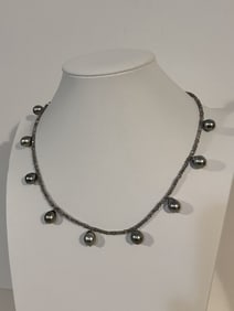 Vintage Sterling Silver beaded Necklace 18"