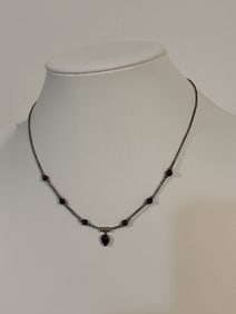 Vintage Sterling Silver Amethyst Necklace 14"