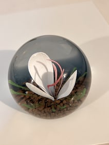 Vintage Art Glass White Flower Paperweight