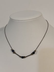 Vintage Sterling Silver Lapis Blue beaded Necklace 14"
