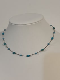 Vintage Sterling Silver Turquoise beaded Necklace 14"