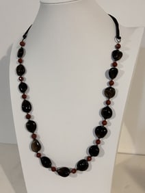 Vintage Sterling Silver beaded gem stone Necklace 27"