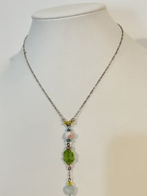 Vintage Sterling Silver gem stone Necklace 15"