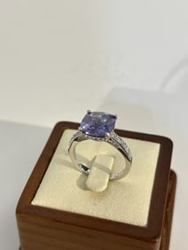 TACORI 925 Sterling Silver Cubic Zirconia Light Blue Center Stone sz 9