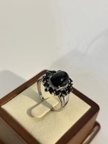 Vintage sterling Silver black onyx Ring sz 10