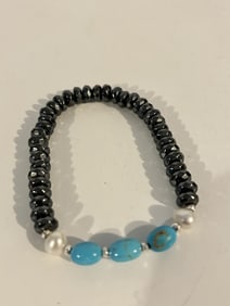 Vintage Hematite Turquoise beaded stretch Bracelet