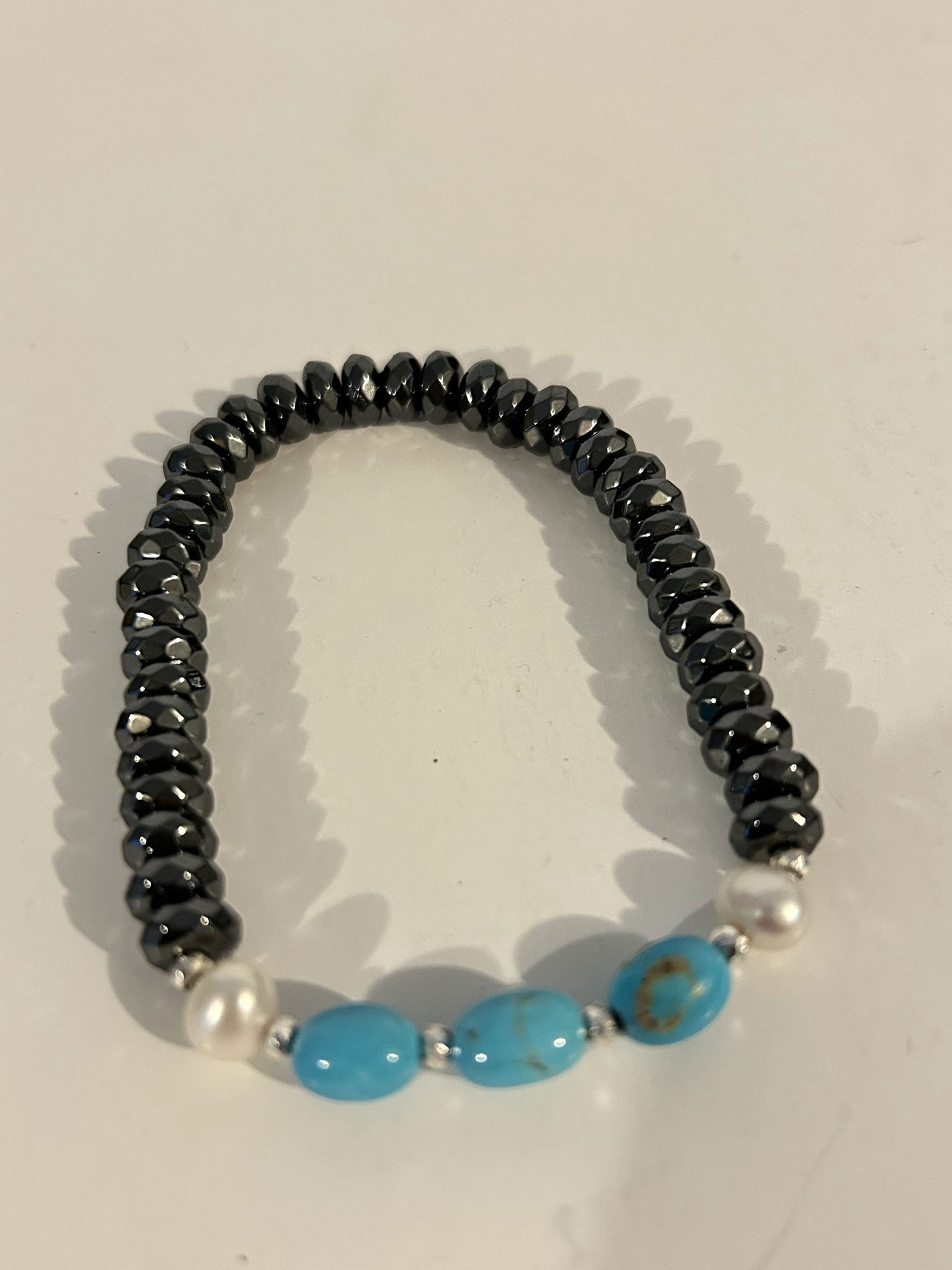Vintage Hematite Turquoise beaded stretch Bracelet (1 of 4)