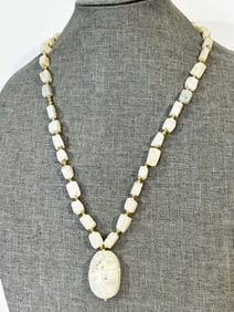 Vintage stone scarab Necklace 24"