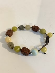Vintage gem stone beaded jadeite adjustable Bracelet