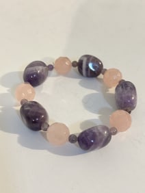 Vintage Amethyst pink jade beaded stretch Bracelet