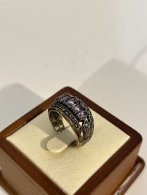 Vintage sterling Silver Amethyst marcasite Ring sz 8