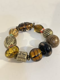 Vintage murano brass beaded stretch Bracelet