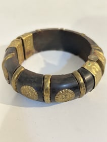 Vintage old brass hinged bone Bracelet 8"