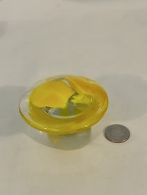 Vintage Rare Art Glass Paperweight Mushroom Yellow Swirl 3"