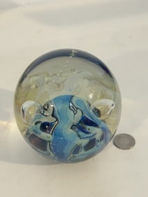 VTG Eickholt Dichroic Blue Abstract Art Glass Paperweight Signed & Dated 5"